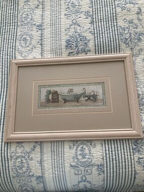 Framed Bathtub Art Print - Seafoam and Beige